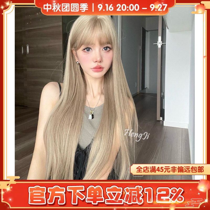 哼唧家主播假发女长发网红自然齐刘海新款lolita长直发柔顺全头套图片