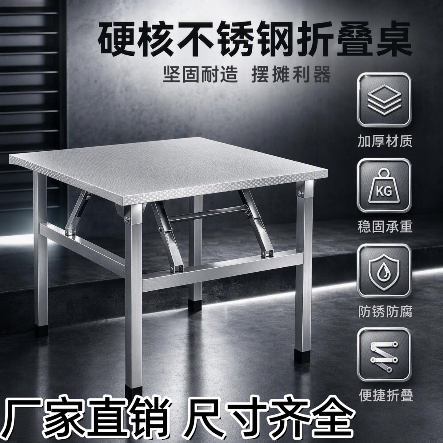 长方形不锈钢折叠桌子方桌写字桌餐桌户外摆摊桌饭桌出租房方形桌