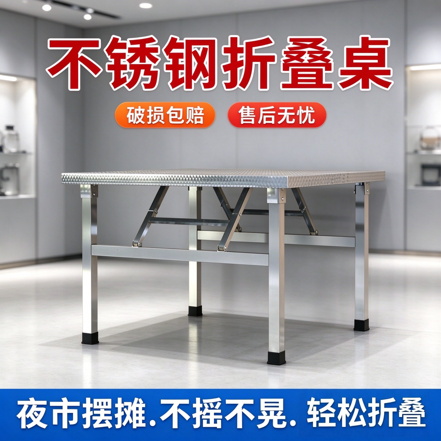 一体不锈钢折叠桌烧烤桌学习桌地摊桌餐桌摆摊四方桌出租房吃饭桌