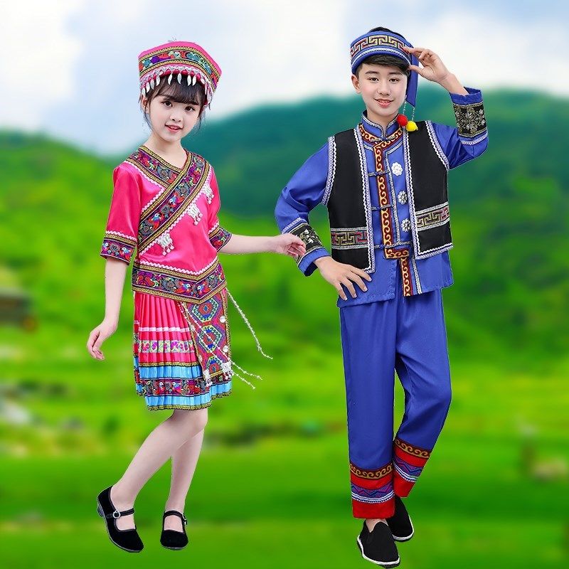 儿童阿昌族民族服装舞蹈服土族表演服装幼儿园合唱门巴族舞台演出