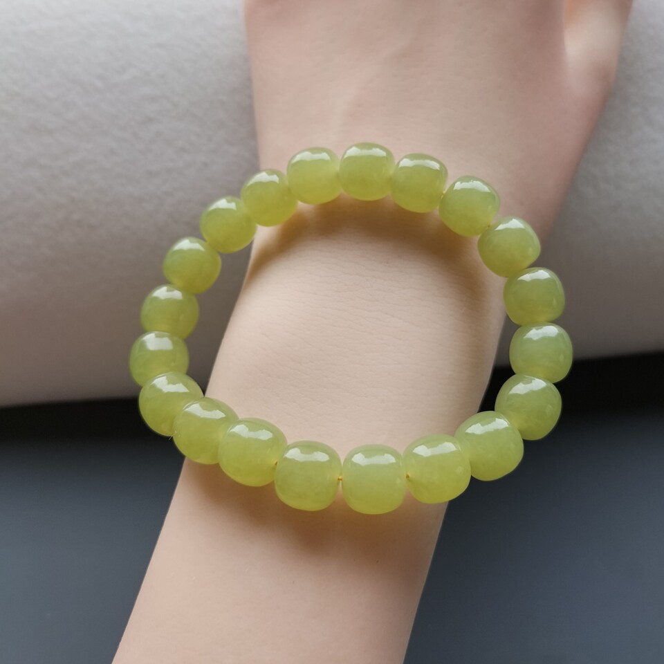 和田玉黄口料手串女天然新疆若羌黄玉串珠男散珠手链黄色玉石珠串