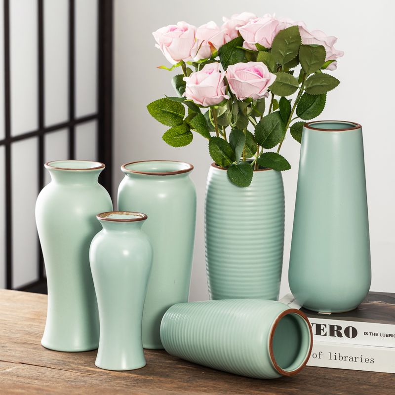 汝窑复古中式陶瓷花瓶摆件客厅插花鲜花玫瑰百合花水培器皿装饰品