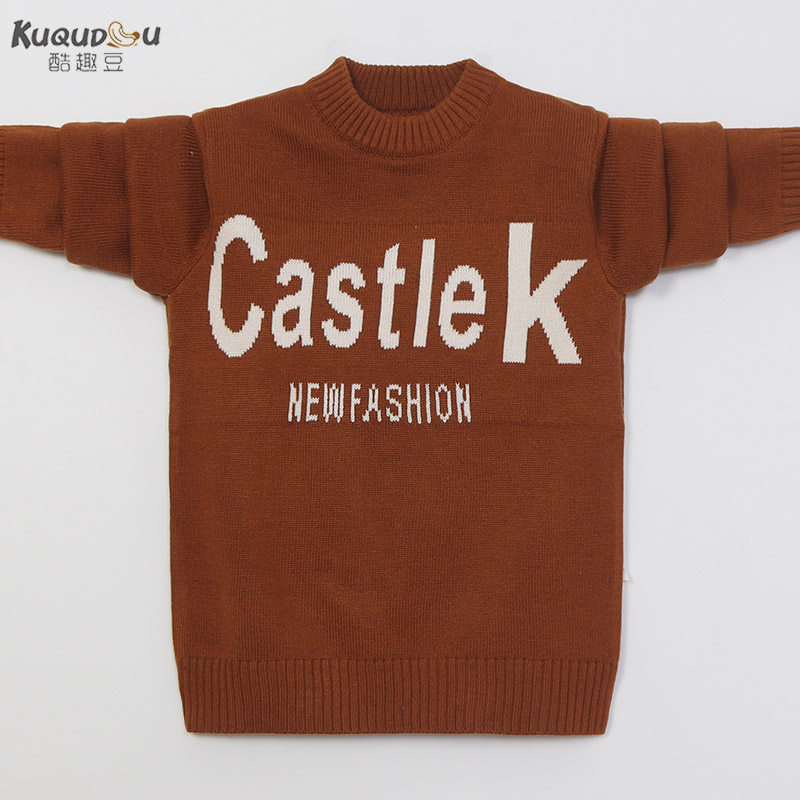 秋冬新款中大童毛衣英文字母圆领套头男童毛衫男童打底衫上衣