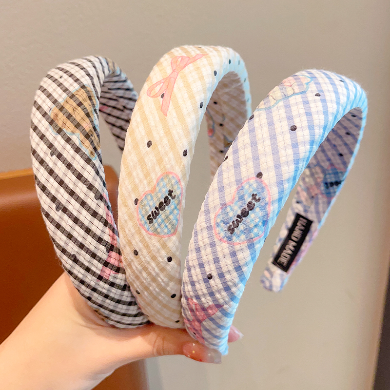 宝宝春季宽边格子发箍小女孩