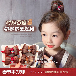 小女孩韩版可爱蝴蝶结扎头发高马尾不伤发皮筋儿童格纹小兔子发绳