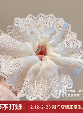 女孩法式复古宫廷风白色蕾丝大肠发圈女童高级感气质扎发头花发饰