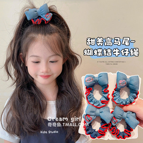 儿童小肠发圈韩系牛仔蝴蝶结发饰