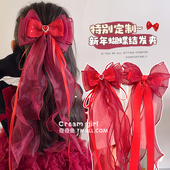 新年儿童红色蝴蝶结发夹女童过年头饰女孩2026年春节发饰马年发卡