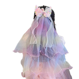 儿童超仙长款头纱公主皇冠发夹女孩拍照发饰女童发卡可爱宝宝头饰