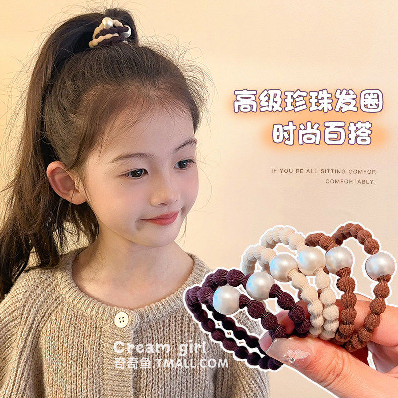 学生高弹力麻花皮筋耐用儿童冬季复古珍珠发圈女童扎头发头绳发绳