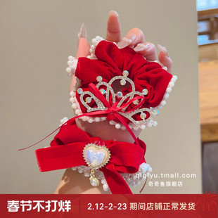 女童过年喜庆头饰宝宝气质公主发饰儿童红色新年大肠发圈头绳皮筋