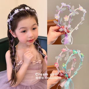 儿童编发发箍2025新款飘带头箍小女孩不勒头超仙宝宝花环发卡头饰