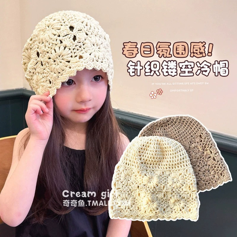 儿童针织镂空包头帽女童薄款帽子图片