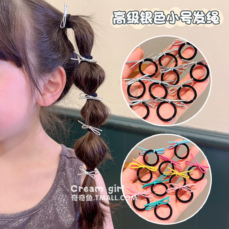 女童银色小号丝带蝴蝶结发圈