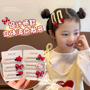 秋冬超仙儿童波点蝴蝶结碎发刘海bb夹不伤发额头夹发卡小女孩发饰