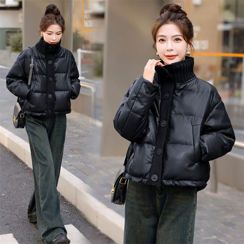 洋气风黑色立领羽绒服女短款白鸭绒保暖外套冬季常规款轻薄美式气
