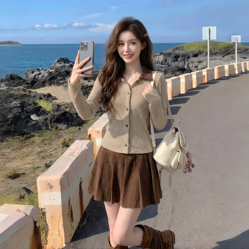 韩系针织开衫百褶裙套装女2026秋季时尚好看档次两件套好看高级紧