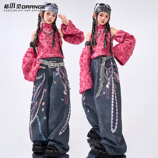 爵士舞服装女童潮酷时髦粉色上衣儿童走秀潮服女团舞蹈演出服少儿