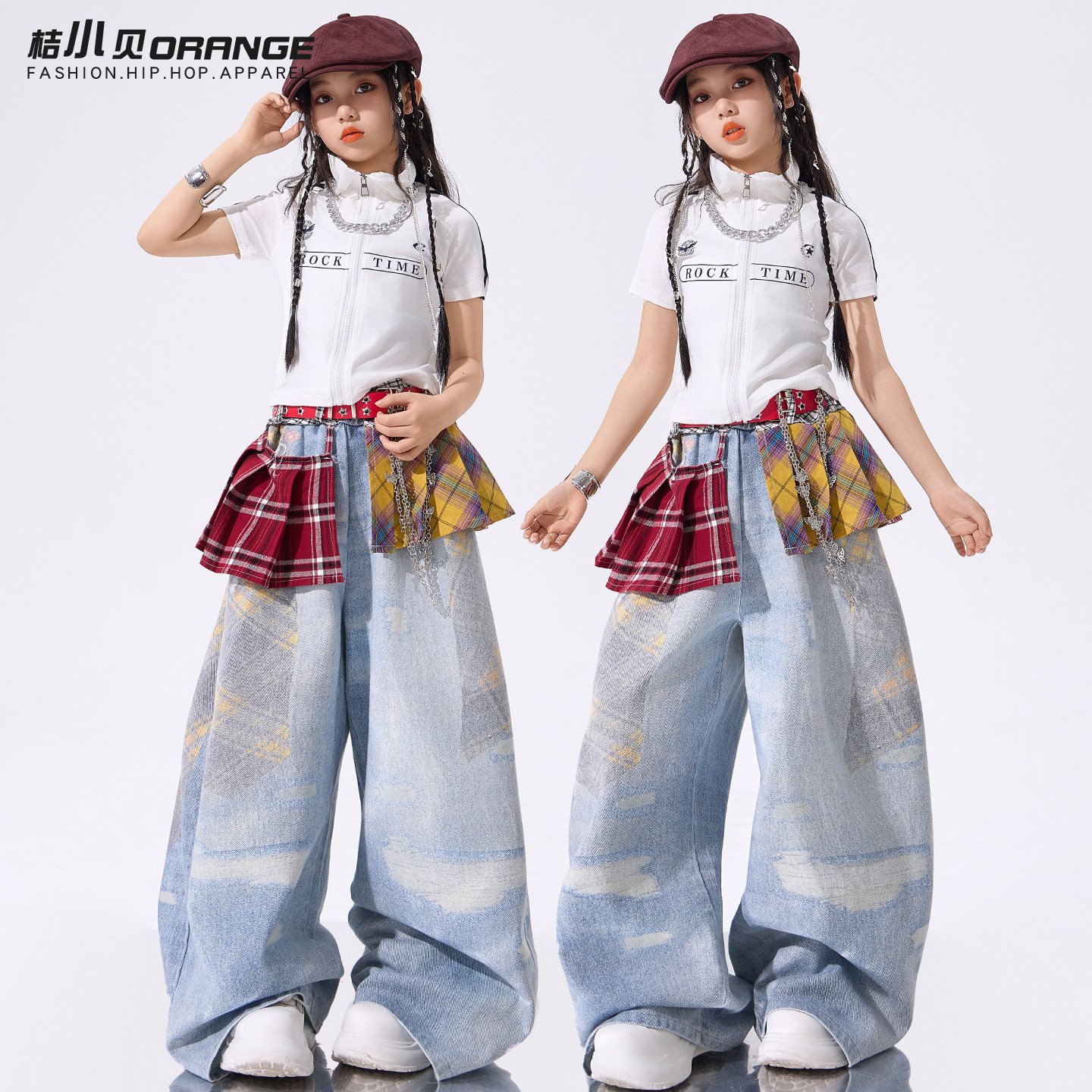 爵士舞女童服装表演服白色拉链开衫套装韩版时髦jazz走秀舞蹈服女