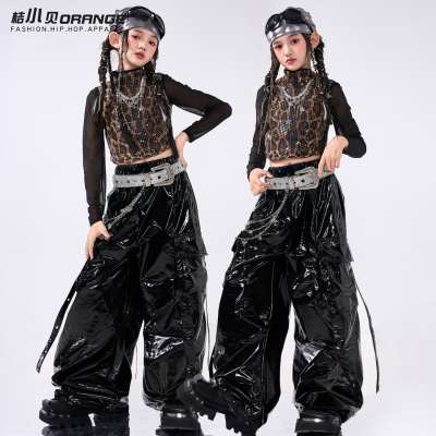 爵士舞女童服装舞蹈服豹纹背心