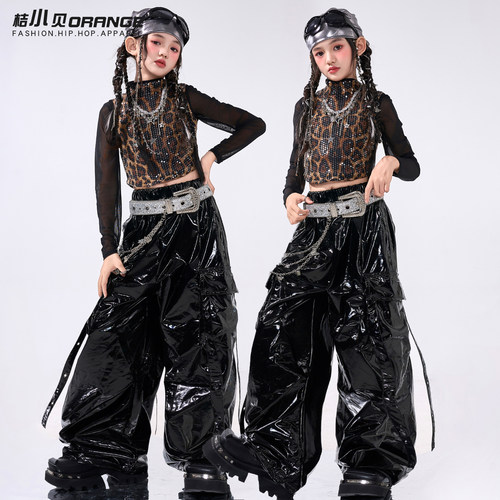 爵士舞女童服装舞蹈服豹纹背心