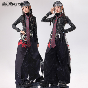 女童爵士舞服装元旦演出服五角星少儿走秀上衣儿童街舞套装女孩