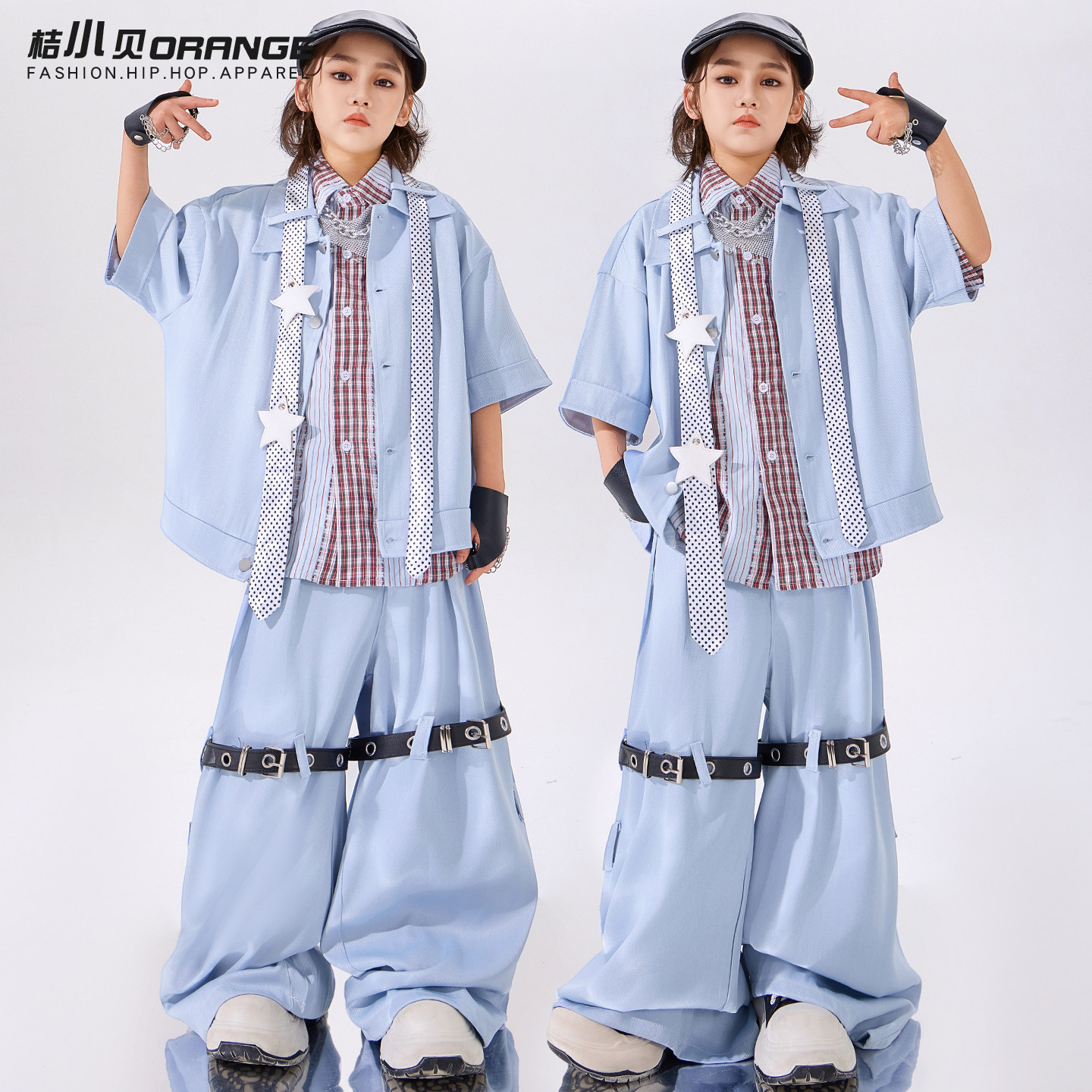 儿童街舞演出服嘻哈男童牛仔套装少儿hiphop女童爵士表演服装时髦