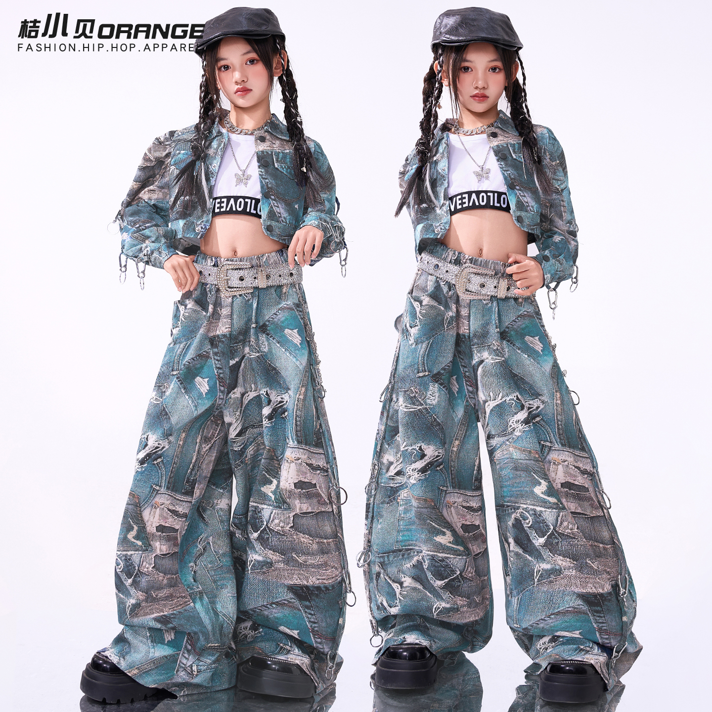 舞蹈服爵士舞女童服装蓝色套装