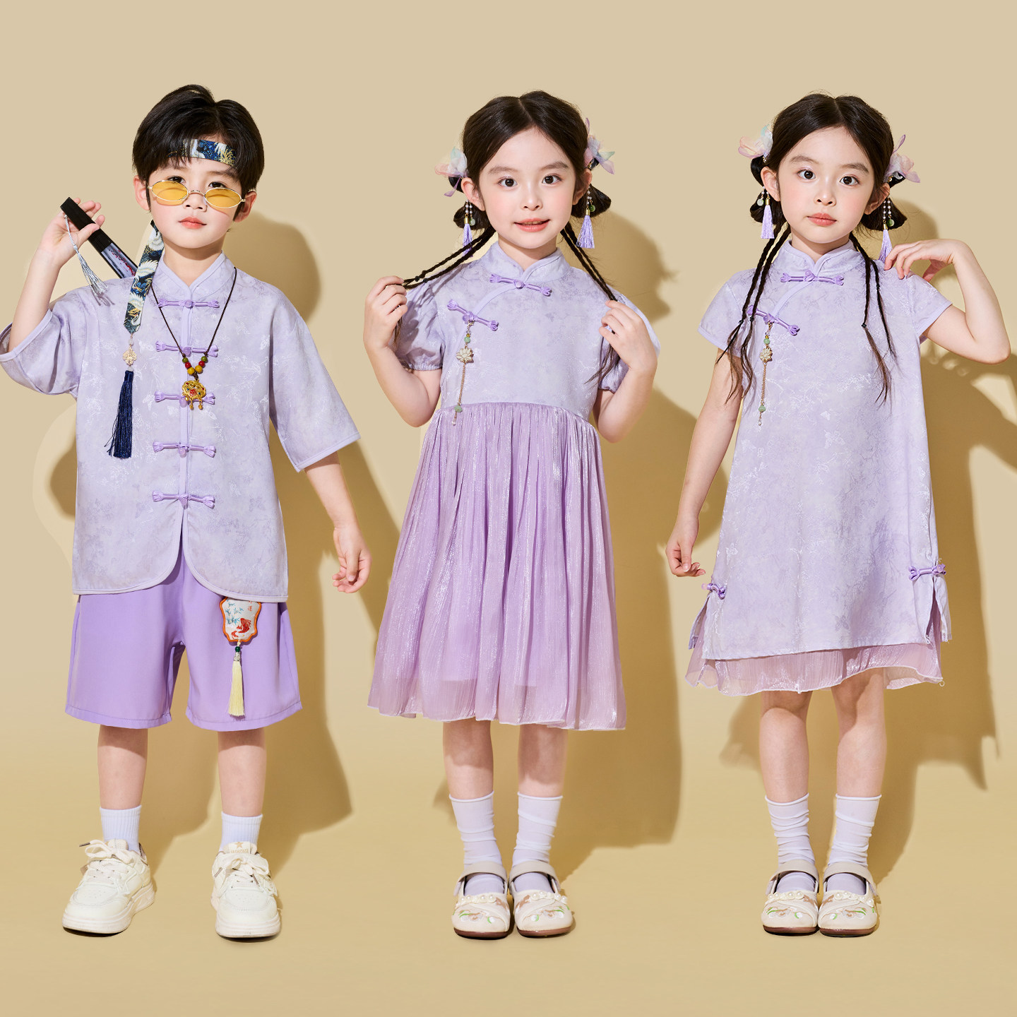 女童汉服夏季紫色中国风男童