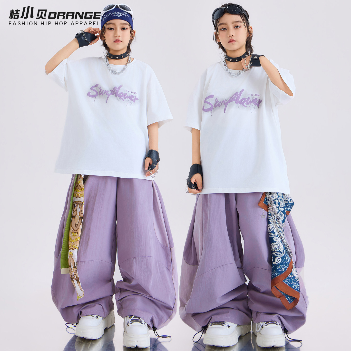 hiphop街舞儿童潮服男童宽松短袖演出服炸街表演服架子鼓服装少儿