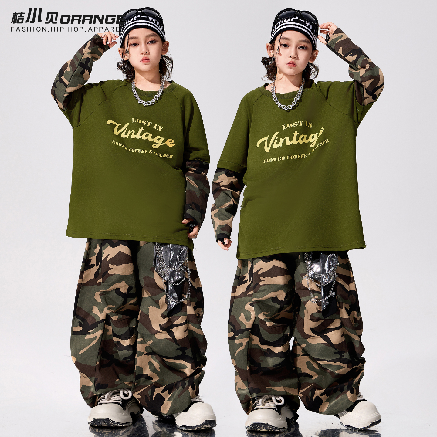 街舞儿童潮服男童绿色套装hiphop