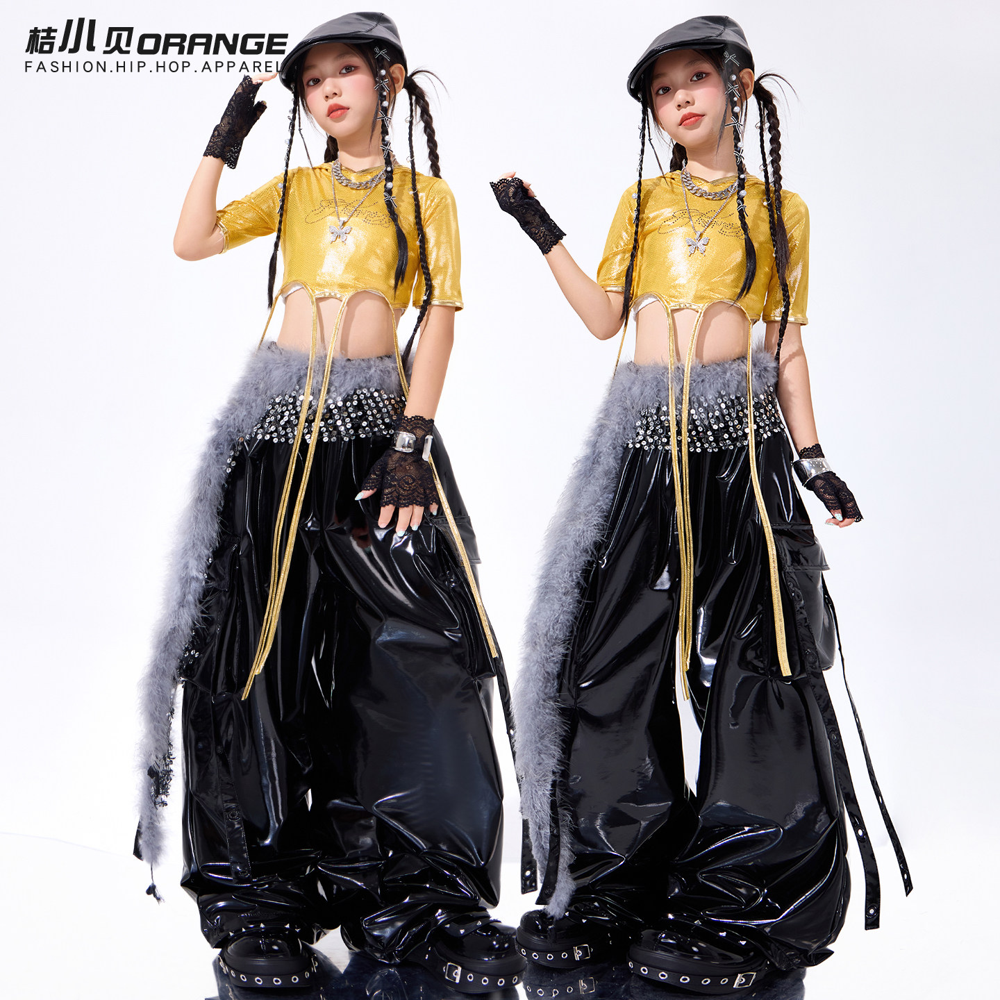 儿童街舞演出服女童爵士舞黄色