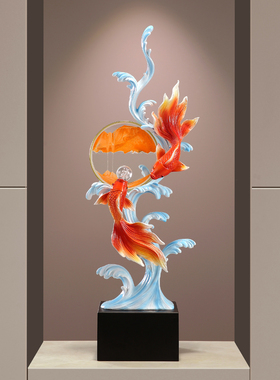 年年有余锦鲤鱼流沙画摆件高级感客厅玄关电视柜旺宅装饰乔迁礼物