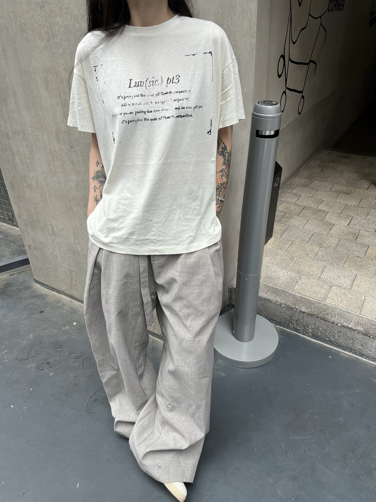 thumbnail for Hobkirk 25Ss Likely a Typo or Abbreviation Pt3» Cotton and Linen Blend, Distressed Slogan Print, Thin Short-Sleeve Top