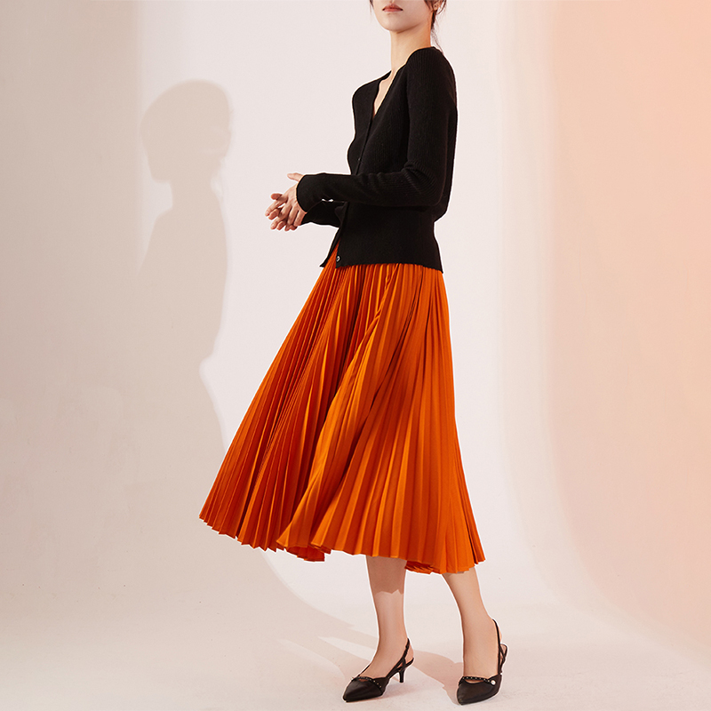 羽柚中长款百褶裙A字垂感显瘦