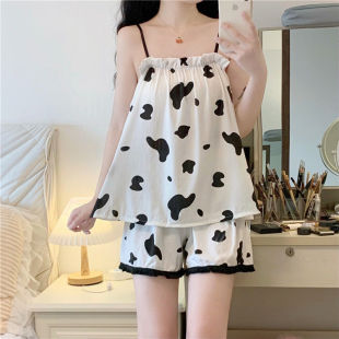 背心无袖 2025睡衣女夏季 夏天薄款 吊带两件套装 卡通性感家居服 短裤