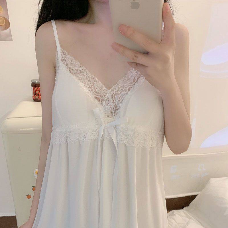 学生韩版白色蕾丝吊带连衣裙子仙女超仙森系甜美设计感小众睡裙夏