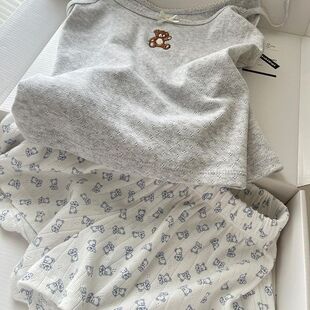 睡衣女宽松睡裤 小熊印花小吊带短裤 休闲蝴蝶结 新款 带胸垫2025夏季
