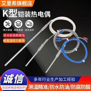 K型铠装热电偶WRNK-191电热偶针可弯曲Pt100/E/J/T温度传感器探头