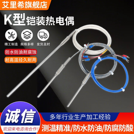K型铠装热电偶WRNK-191电热偶针可弯曲Pt100/E/J/T温度传感器探头