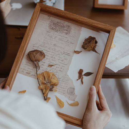 实木立体干花diy中空徽章相框