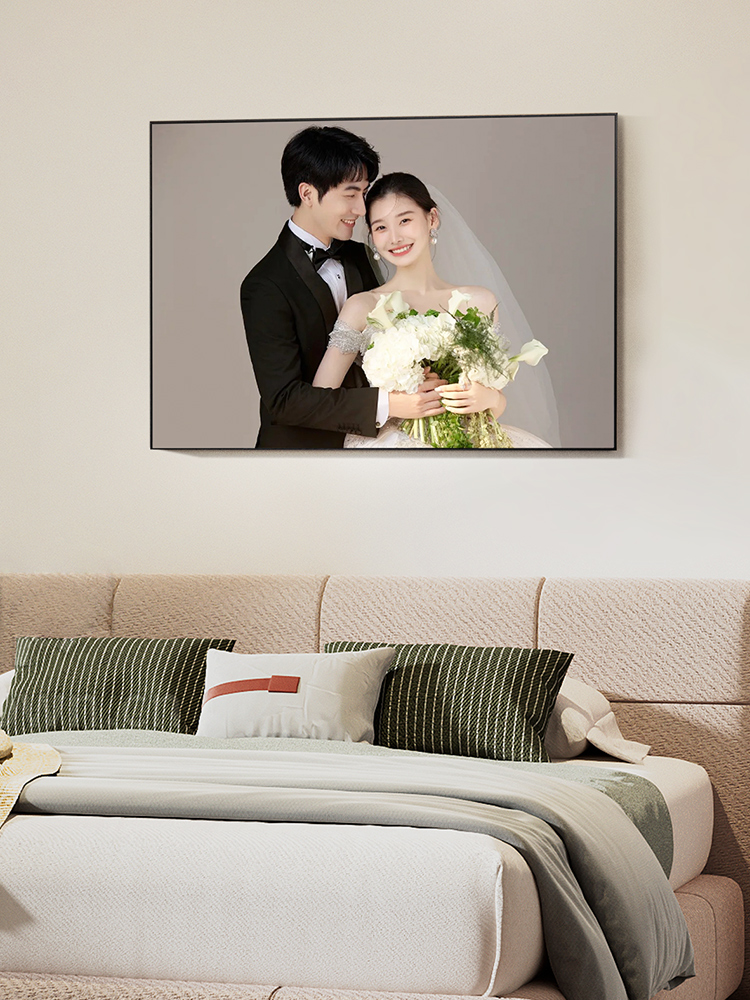 定制床头婚纱相框放大挂墙照片清洗家庭照片印刷实木婚纱照生产