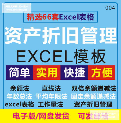 固定资产折旧管理系统excel表格直线平均年限双倍余额递减计算表