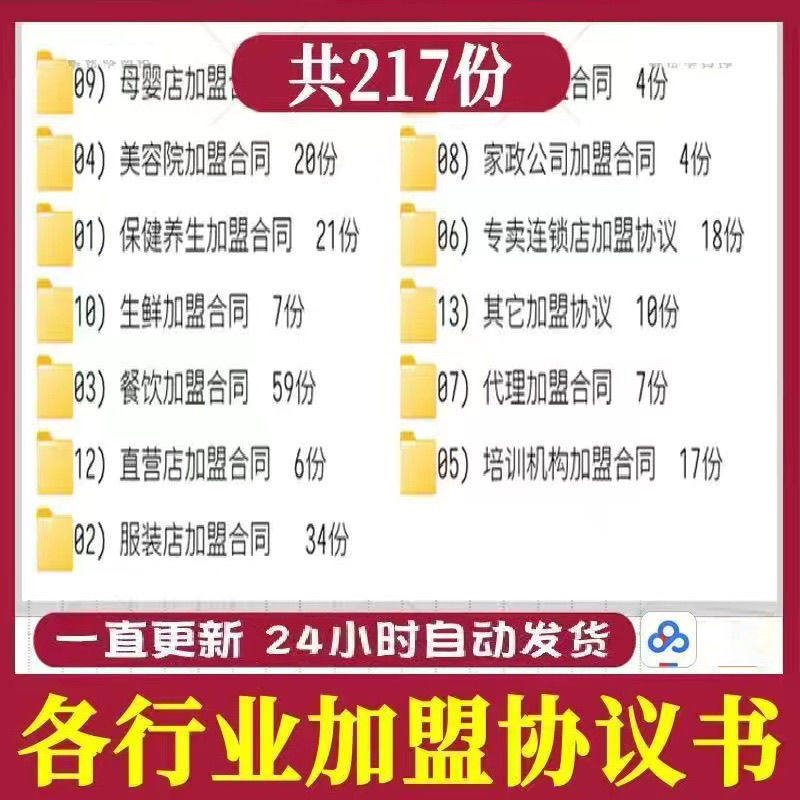 餐饮保健养生各行业加盟协议素材美容家政母婴店合伙经营合同