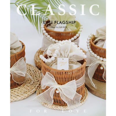 伴手礼盒伴娘盒子空盒手提藤编织小篮子结M婚森系礼物盒包装礼品