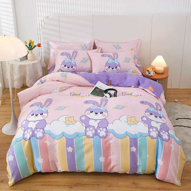 简约全棉斜纹四件套纯棉1.5m1.8床单被套双人家用学生床上三件套