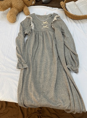 法式慵懒风睡裙女秋冬季2025年新款大码蕾丝花边睡衣可外穿家居服