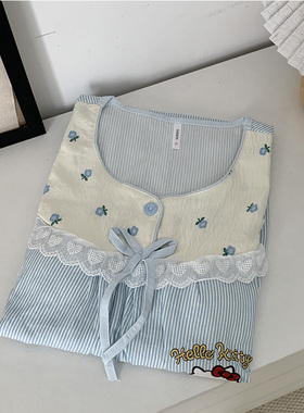 公主风长袖睡裙女春秋季新款带胸垫睡裙甜美花边卡通可外穿家居服