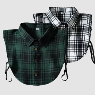 假领领子新款磨毛男士格子衬衫衣领时尚百搭毛衣衬衣装饰通用男女