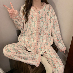 碎花复古法兰绒睡衣女款冬季2025新款加绒加厚珊瑚绒秋冬款家居服